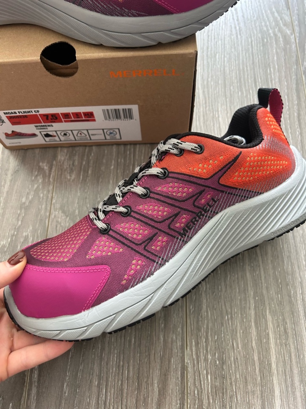 Merrell Moab Flight Carbon Fiber Sneakers Toe Fuchsia Womens Size 7.5 NEW - Picture 2 of 7